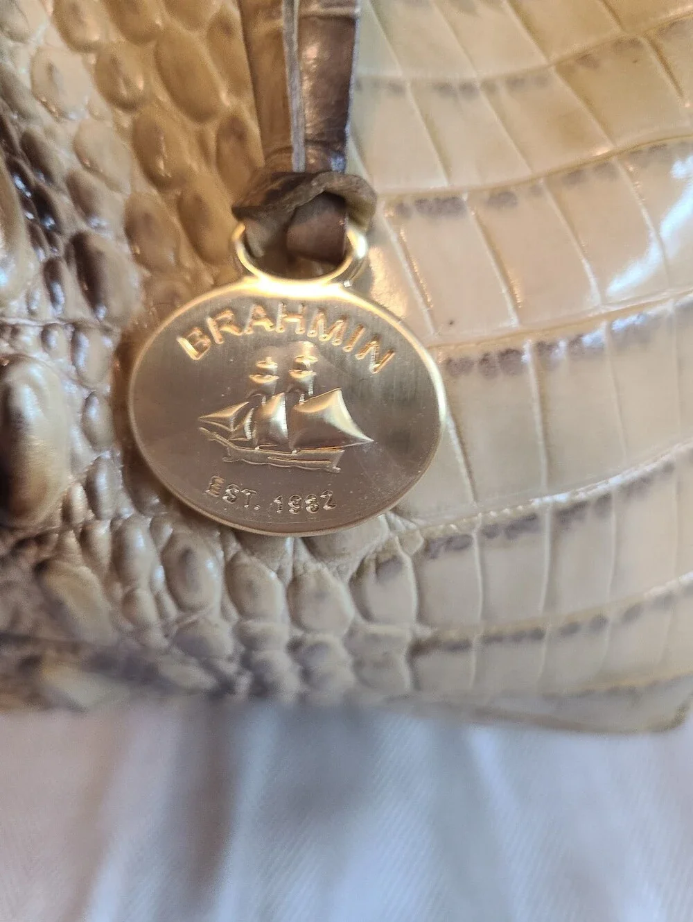 Brahmin Faye Croc-Embossed Leather Satchel Handbag